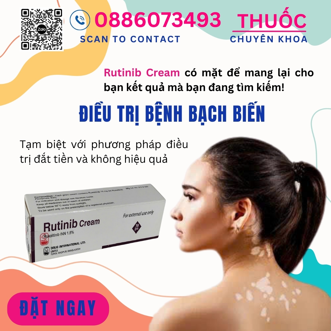 Top 5 Loại Thuốc Bôi Trị Bạch Biến Hiệu Quả Nhất Hiện Nay Rutinib Cream (Ruxolitinib) 1.5% 30g